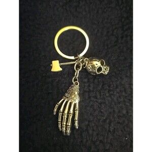 Silvertone Skull And Skeleton Keychain